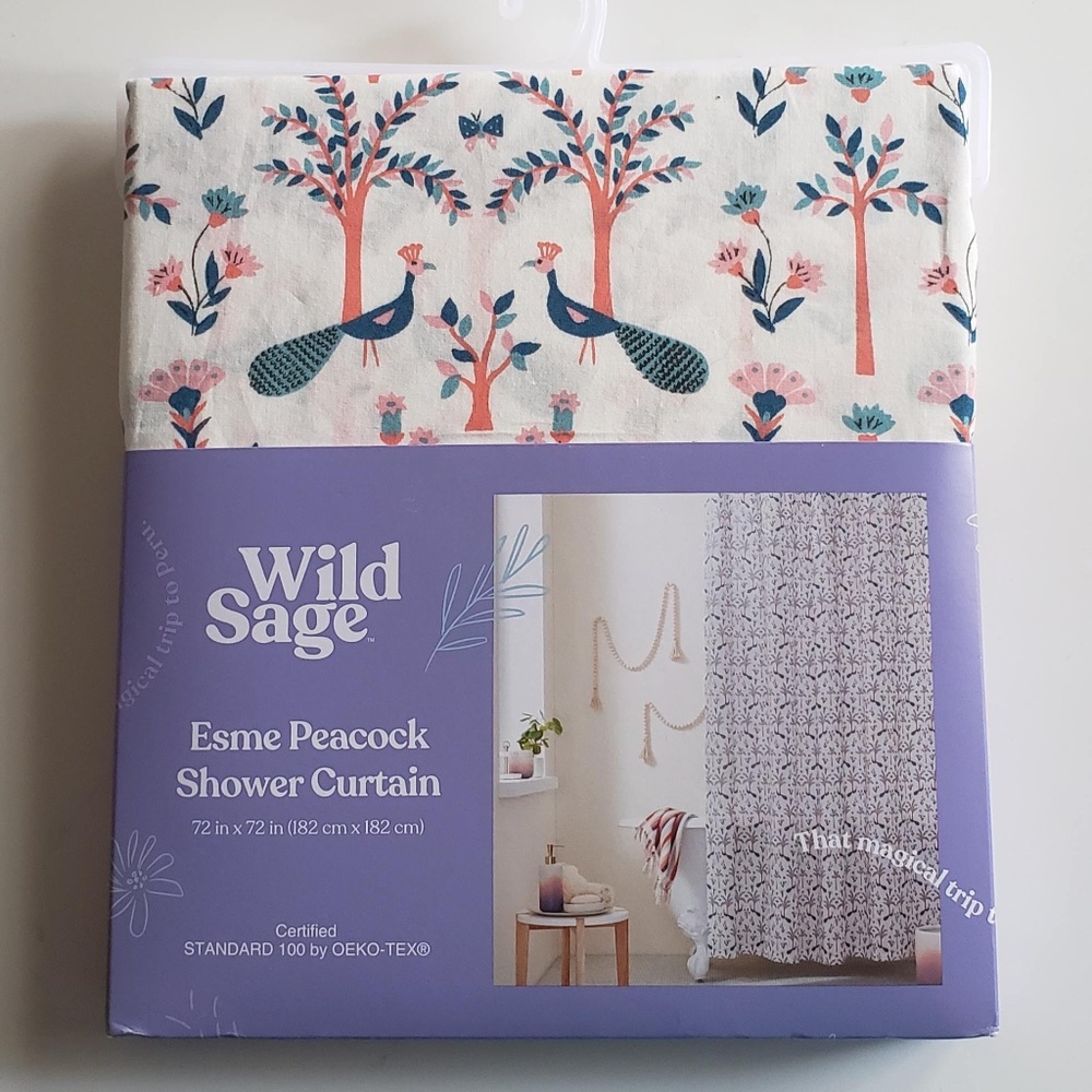 Wild Sage™ Esme Peacock 72-Inch x72-Inch Shower Curtain in White